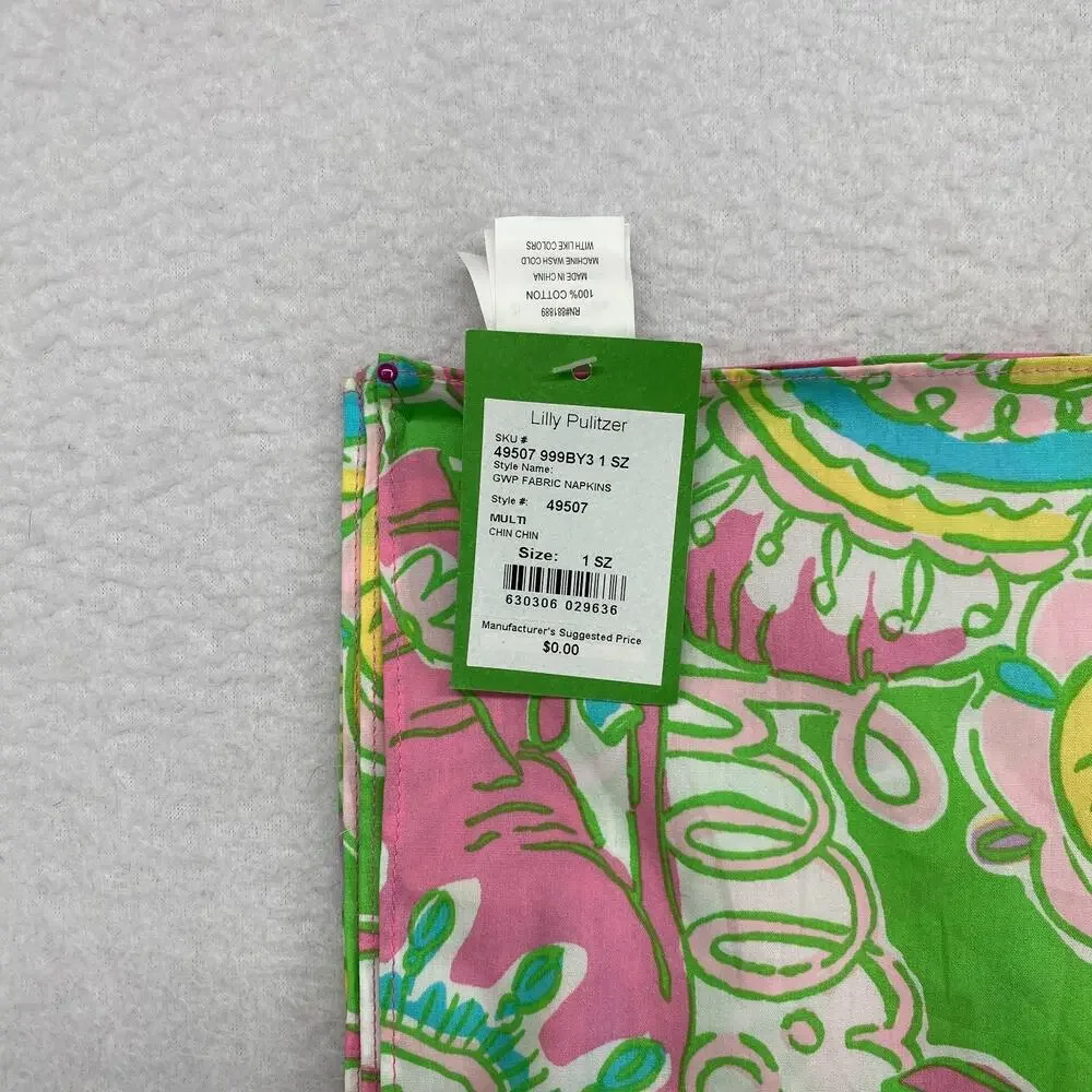 LILLY PULITZER Set of 4 Napkins Chin Chin Elephant Paisley Print Green 20x20